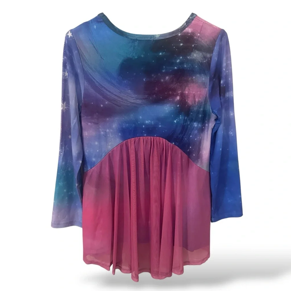 NWOT One World Knit Zodiac Aquarius Long Sleeve Mesh Back Hi-Lo Top - Picture 5 of 5
